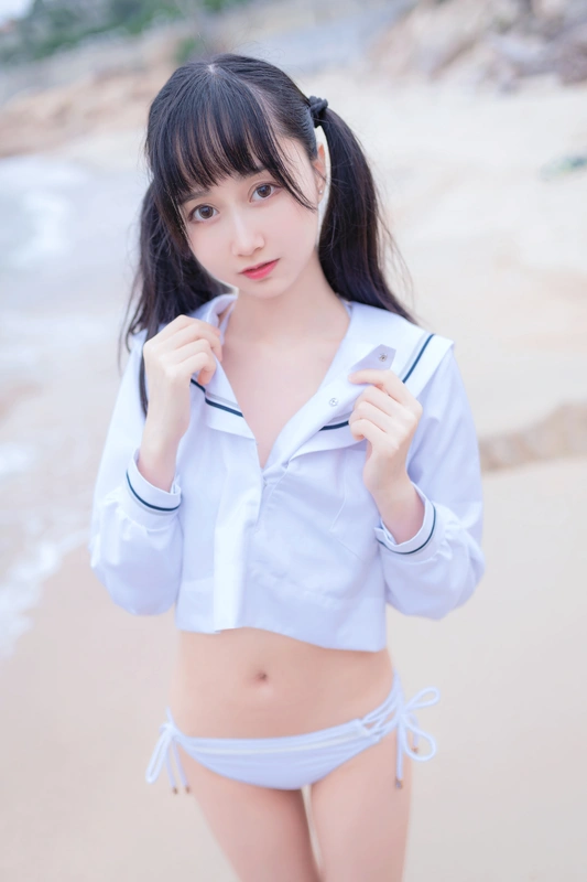海边白色比基尼 - 木绵绵OwO